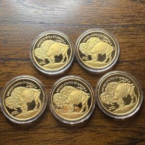 Lot of 5 2020 24K Plated $50 American Gold Buffalo Indian Head Tribute Case Kept
